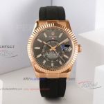 Swiss Grade Rolex Sky-Dweller Rose Gold Case Grey Dial Watch Rubber Strap 